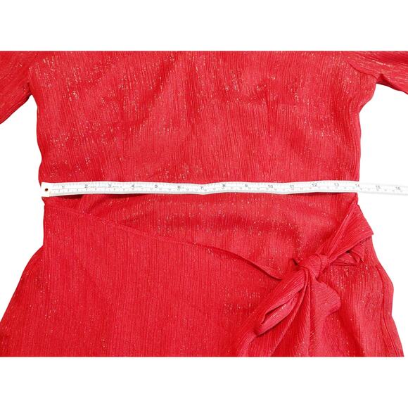Altar'd State Mini Dress Long Sleeve Faux Wrap Tie Waist Red Sparkle Womens M - Picture 6 of 8